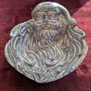 VTG pewter santa claus large serving bowl tray 15hx11.5 L